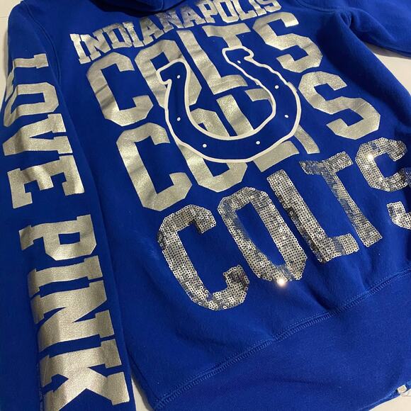 NFL Victoria's Secret PINK XS Indianapolis COLTS Sequin Hoody 53 Full Zip Front - Picture 12 of 12